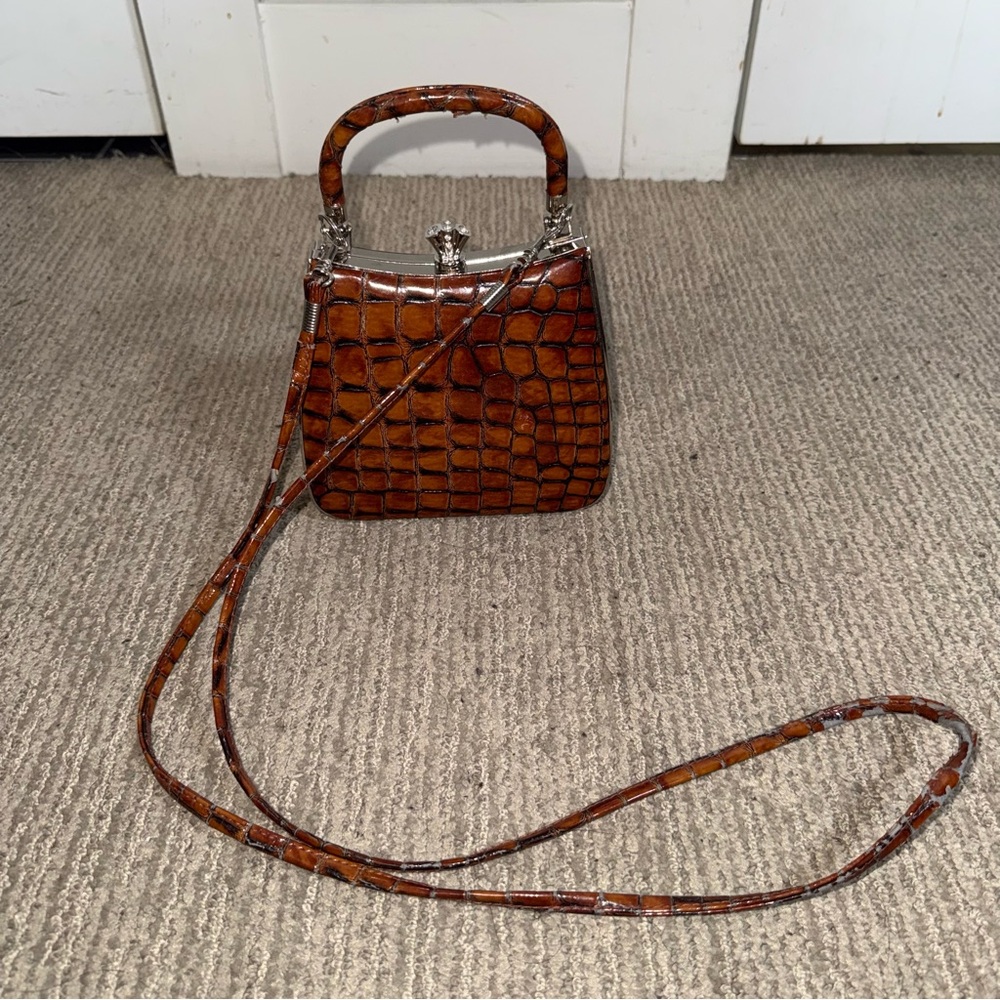 Brown Crocodile Embossed Handbag